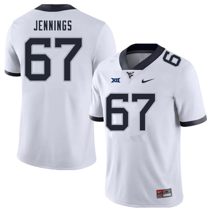 Men #67 Chez Jennings West Virginia Mountaineers College Football Jerseys Sale-White - Click Image to Close